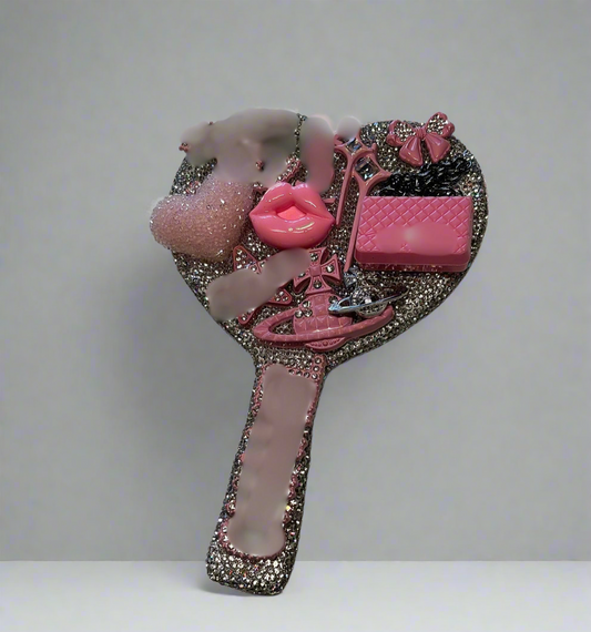Bling mini mirror (pink+silver)￼