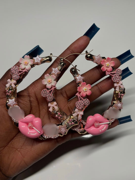 Bamboo Earrings (Pink & Gold)