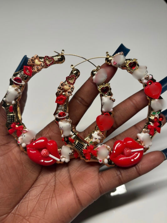 Bamboo Earrings (Red & Gold)